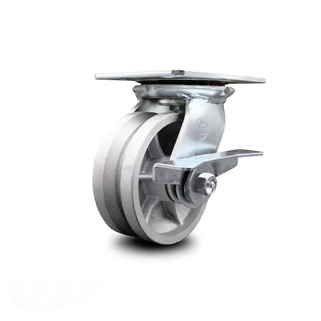 Service Caster 5 Inch Heavy Duty V Groove Semi Steel Caster with Roller Bearing and Brake SCC SCC-35S520-VGR-SLB